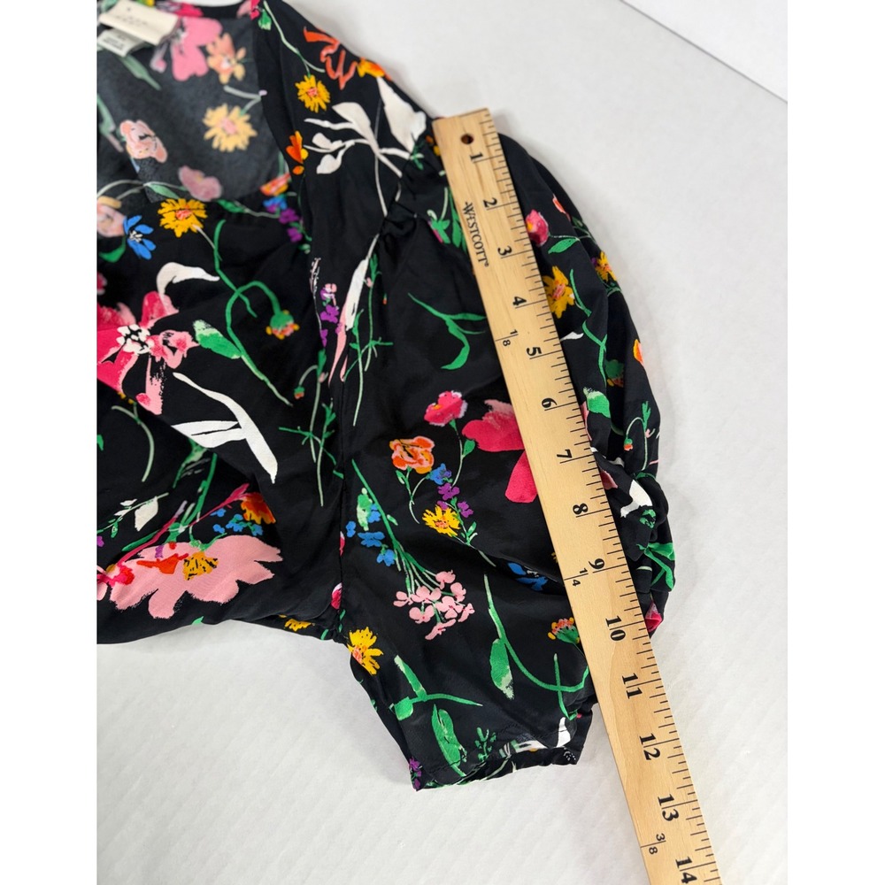 A New Day Womens Floral Ruched V-Neck Puff Sleeve Midi Dress Black XL - Picture 7 of 14